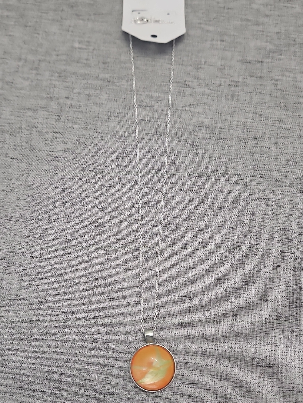 Silver Colored Chain Necklace with Orange Round Pendant - Women Jewelry